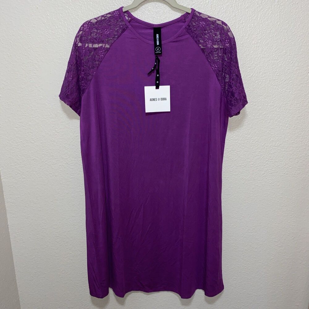 Agnes & Dora Women’s Love Raglan Dress Size L Amethyst